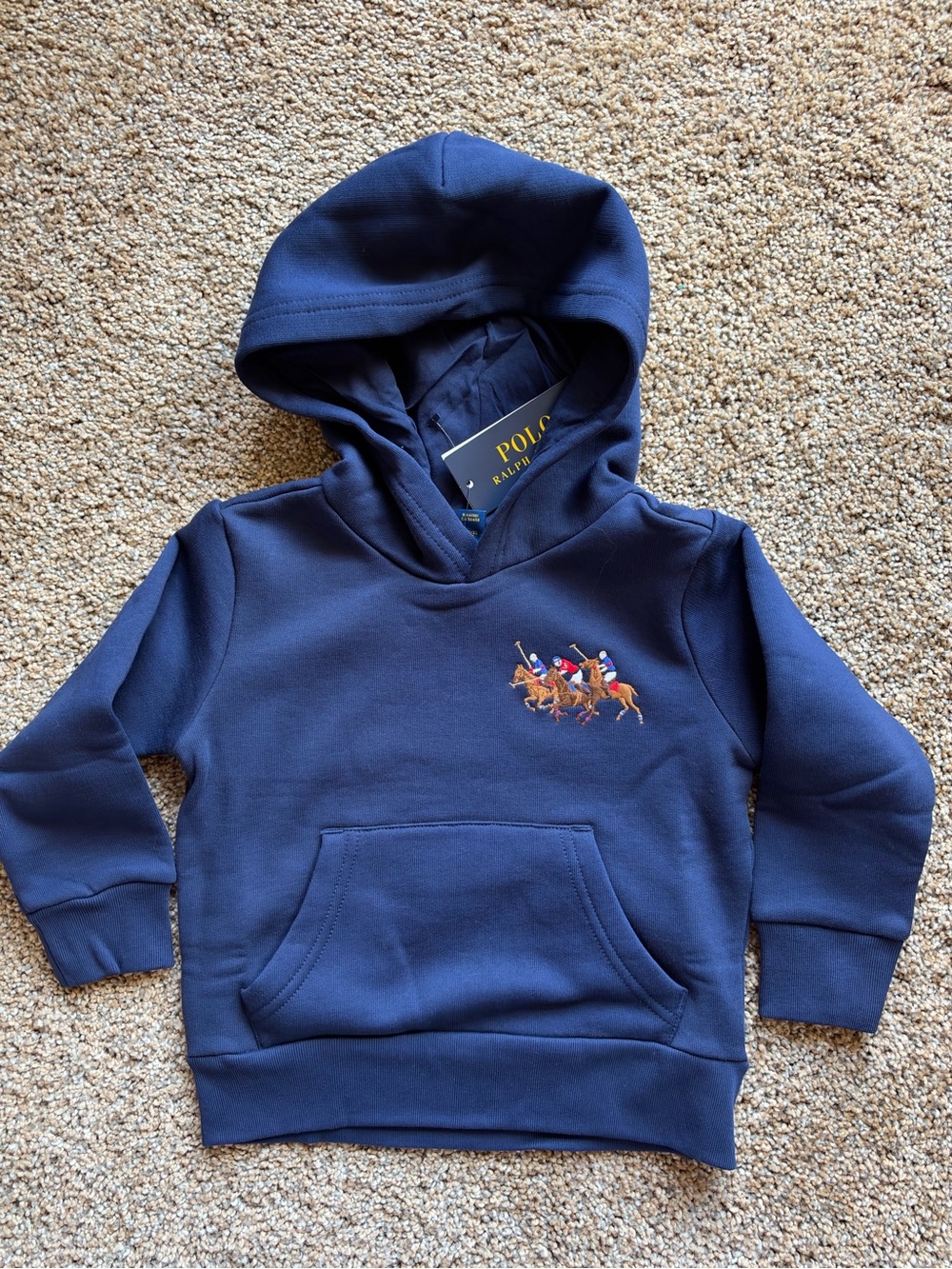 POLO RALPH LAUREN Triple Pony Embroidered Fleece Hoodie in Newport Navy